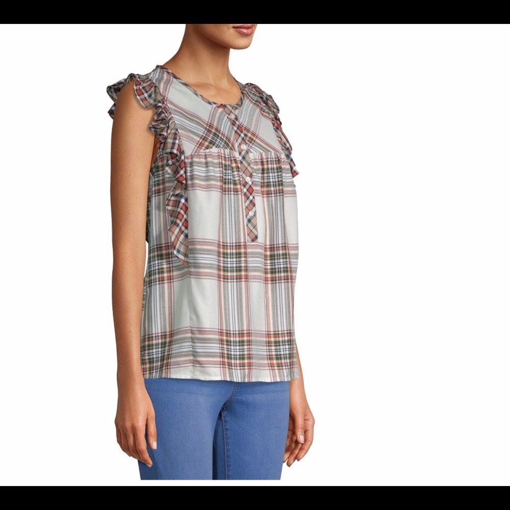 New Time and Tru Women's Ruffle Sleeve Tank Top - Picture 4 of 8